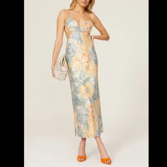Anthropologie Floral Maxi Dress in Blue and Orange - Picture 4 of 8